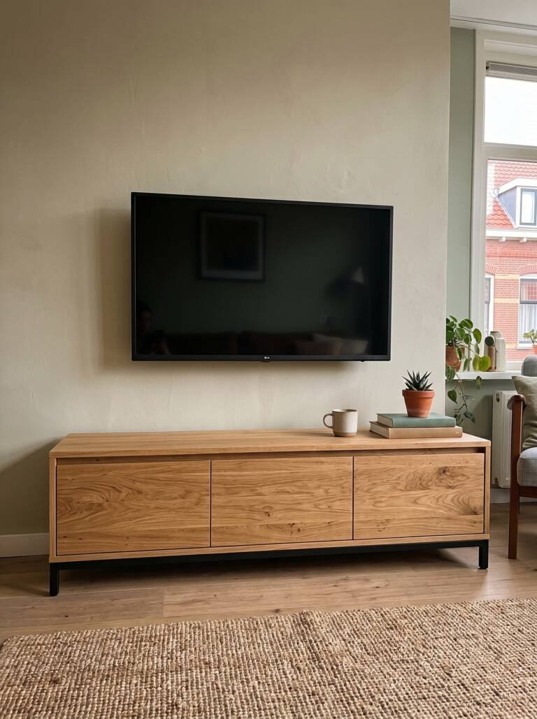 Eiken tv-meubel Milaan op stalen onderstel