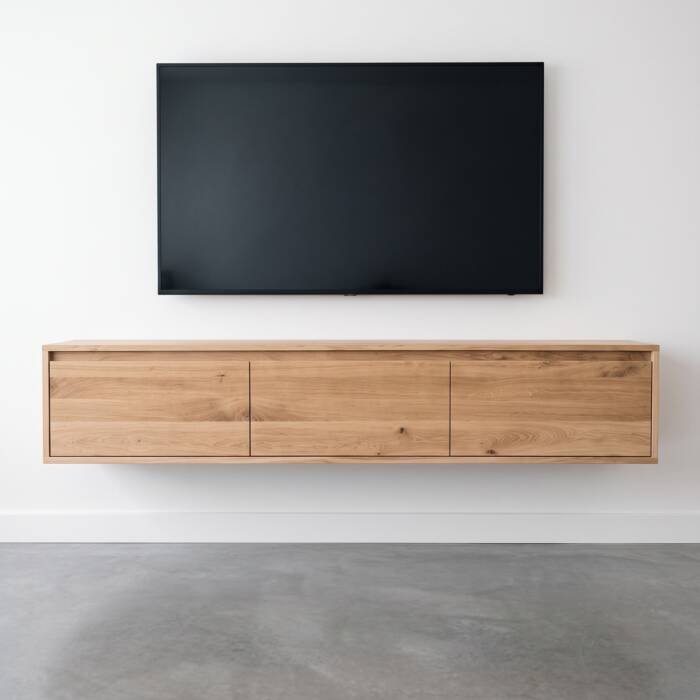 Zwevend massief eiken tv meubel met 3 kleppen