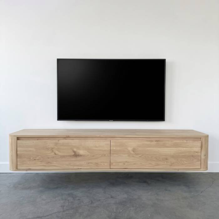 Massief eiken curved tv meubel met ronde hoeken