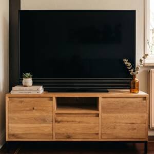 Eiken audio- tv meubel met 3 softclose lades