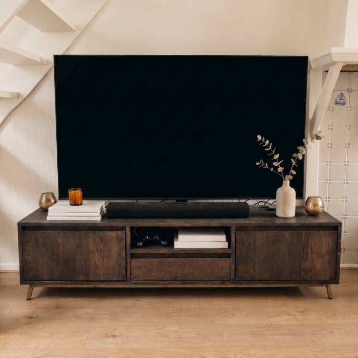 Eiken audio- tv meubel met 1 softclose lade en 2 deuren