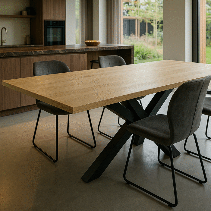 Industriële eettafel, Eiken, Stalen matrixpoot