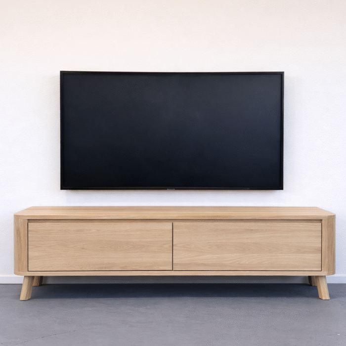 Massief eiken curved tv meubel op pootjes