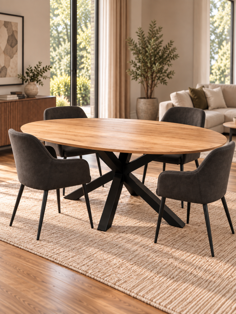 Ovale tafel eikenhout met verjongde rand
