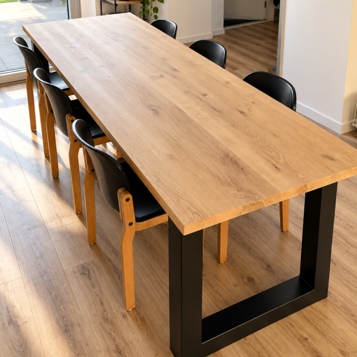 Industriële tafel van eikenhout met U poten