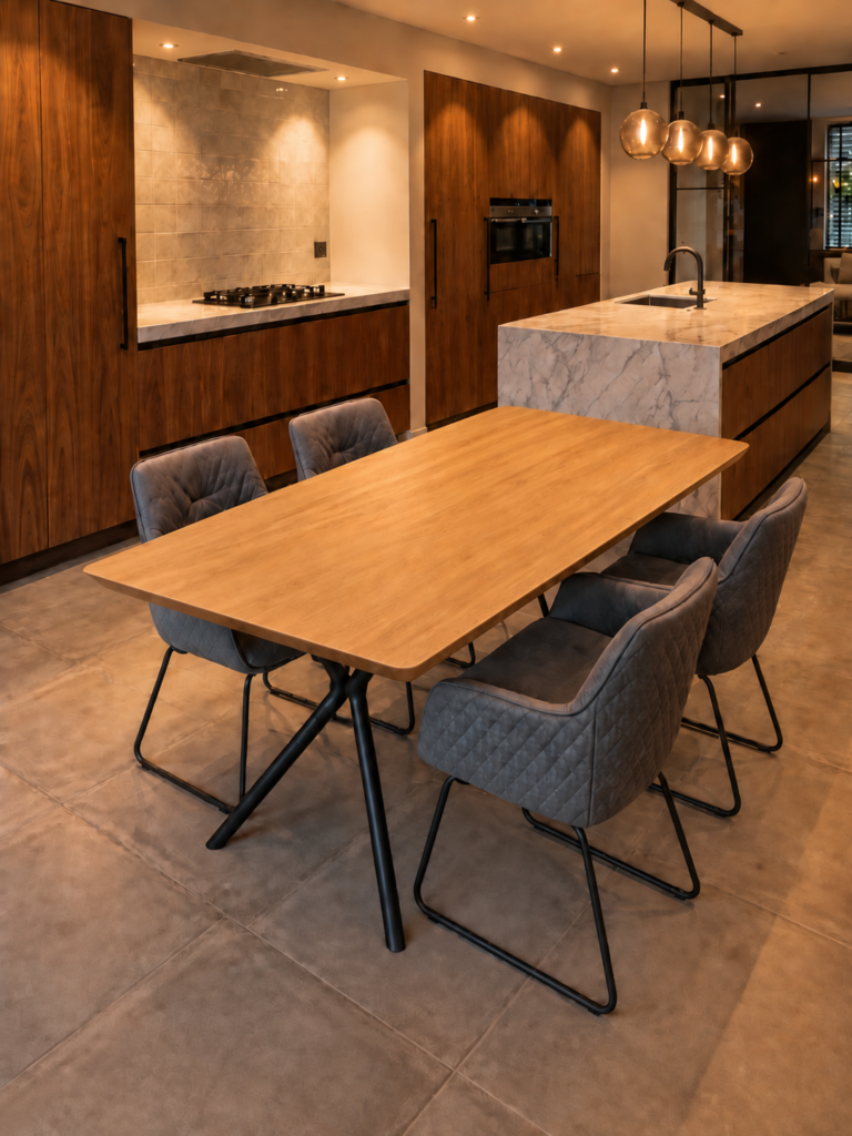 Tafel eikenhout met verjongde rand en afgeronde hoeken