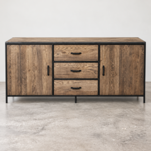 Massief eiken dressoir met staal 2 deuren 3 lades softclose