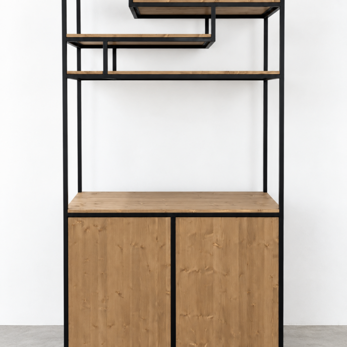 Stalen kast met hout 2 softclose deuren