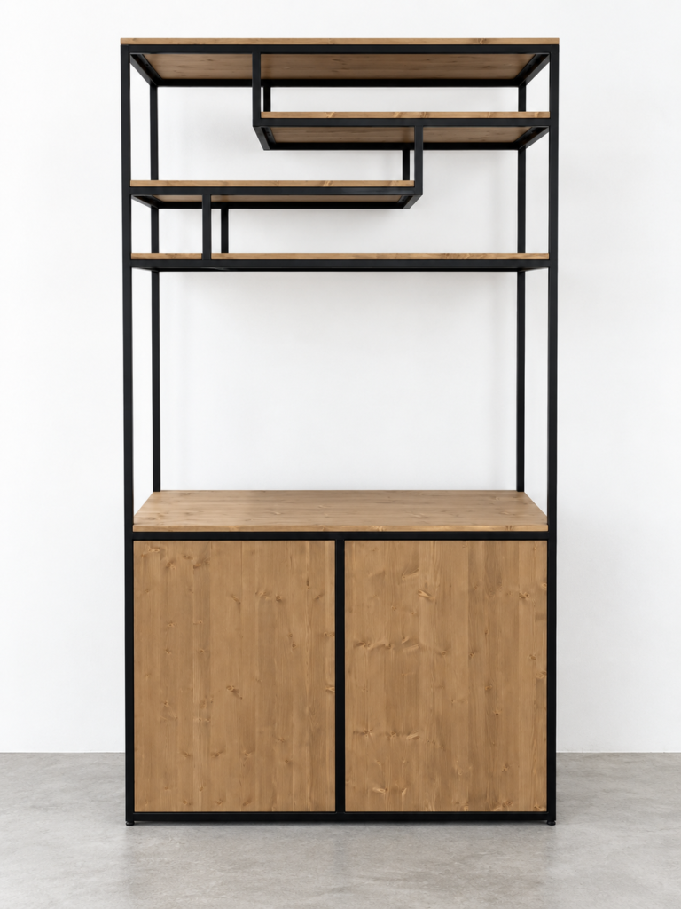 Stalen kast met hout 2 softclose deuren