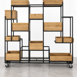 Verrijdbare stalen kast / roomdivider met plantenbakjes