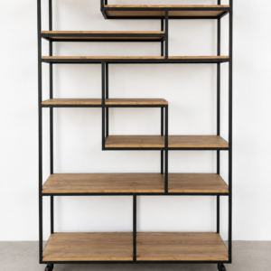 Verrijdbare roomdivider stalen kast met houten inleg