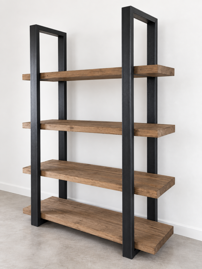 Industriële stalen Kast met houten kastplanken
