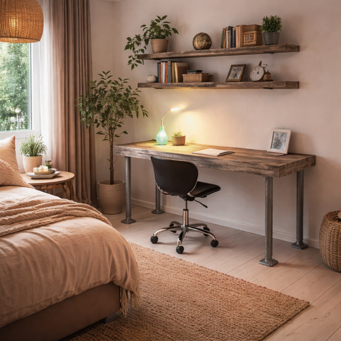 Bureau van steigerhout met steigerbuis