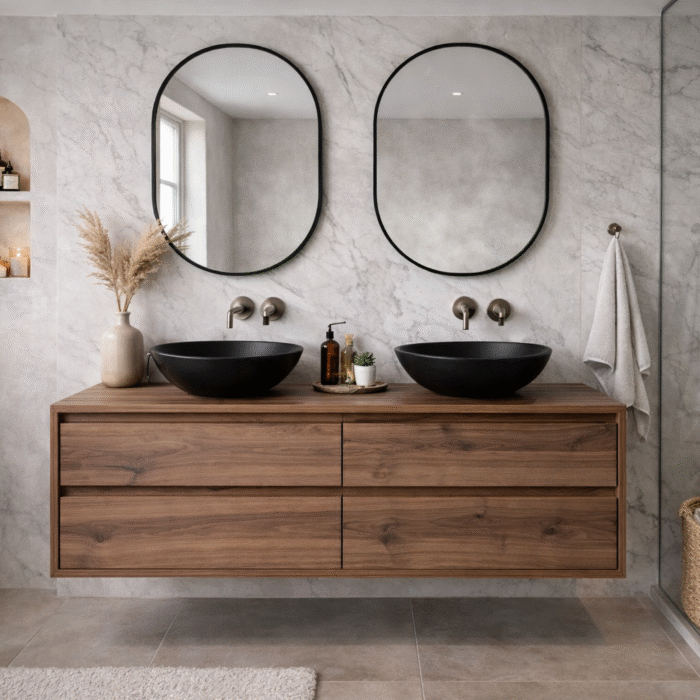 Noten badkamer meubel