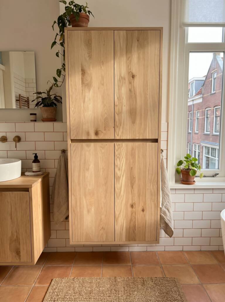 Eiken badkamerkast zwevend met 4 softclose deuren