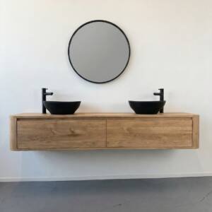Eikenhout curved badkamer meubel 2 lades