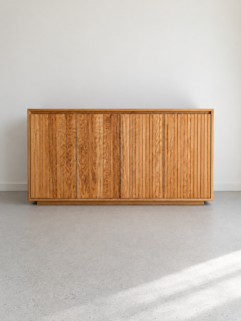 Massief eiken dressoir met 4 deuren en ronde hoeken